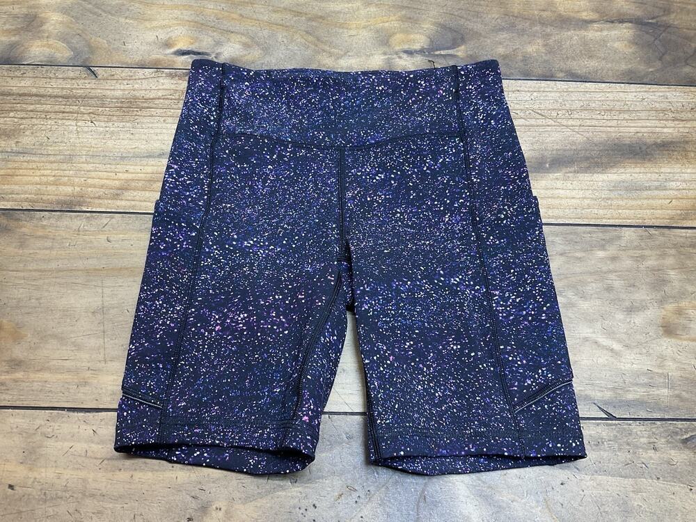 Lululemon High Rise Bike Shorts Purple Crystalline Galaxy Print Size 4